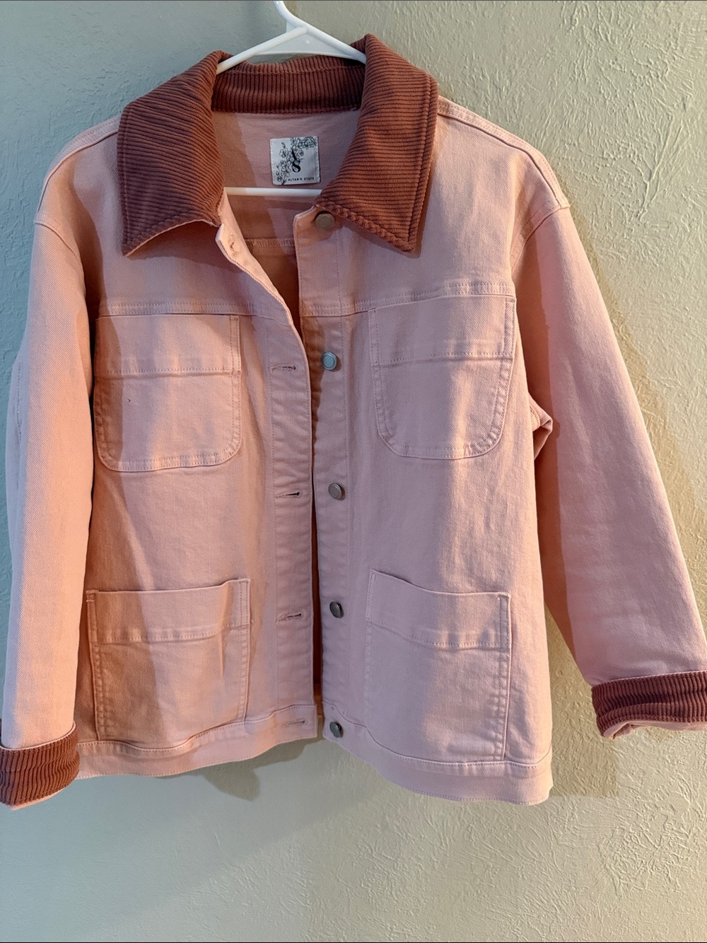 Altar'd State Pink Jacket with Brown Corduroy Collar